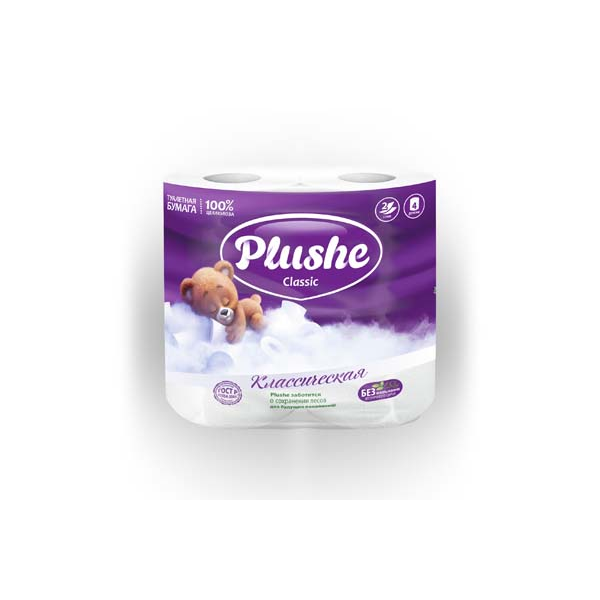 Бумага туалетная PLUSHE 2х-сл.Белая (1*8шт/8уп)