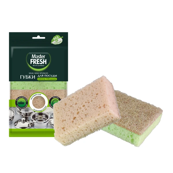 Губки для посуды МАСТЕР ФРЕШ 2 шт ECO крупнопористый поролон с АГАВОЙ XXL-размер