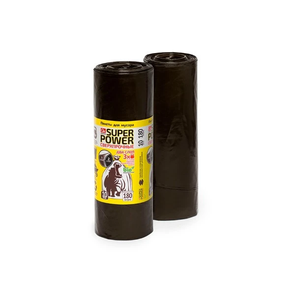 Пакеты для мусора двухслойные GRIFON Особо прочные, 160л, 80х110см, 10 шт. в рул., 40мкм