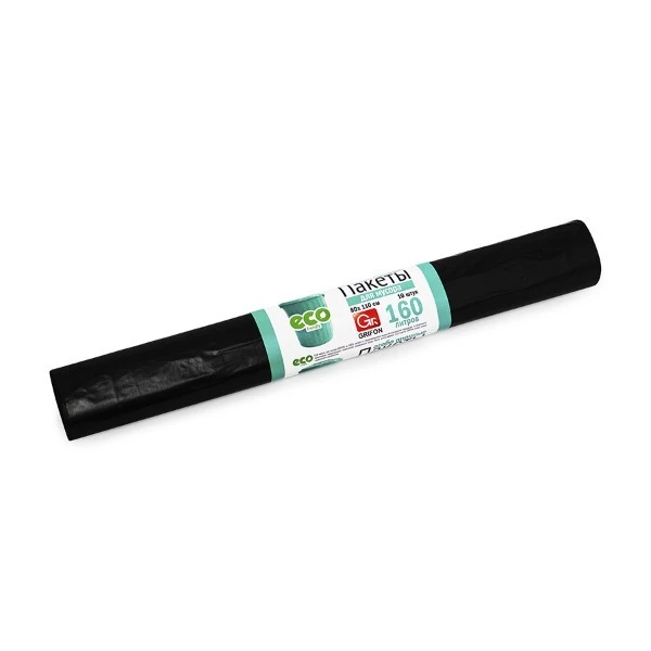 Пакеты для мусора GRIFON 160л 25мкм 10шт в рулоне ПВД, 80*110см. черные