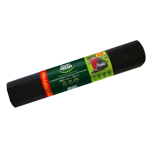 Пакеты для мусора МАСТЕР ФРЕШ СУПЕРПРОЧНЫЕ 200 литров 10 шт, 34мкм, 90*110см, XXXL черные