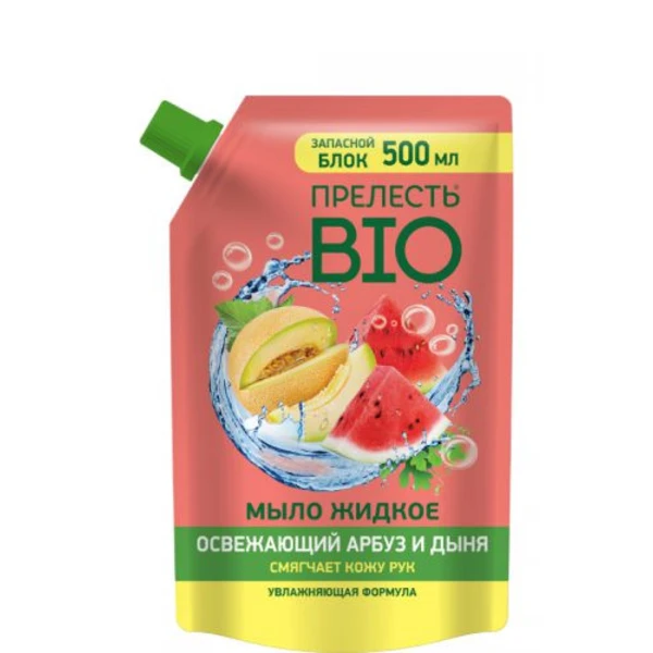 Мыло жидкое Прелесть Био Освежающий арбуз и дыня 500мл, дойпак