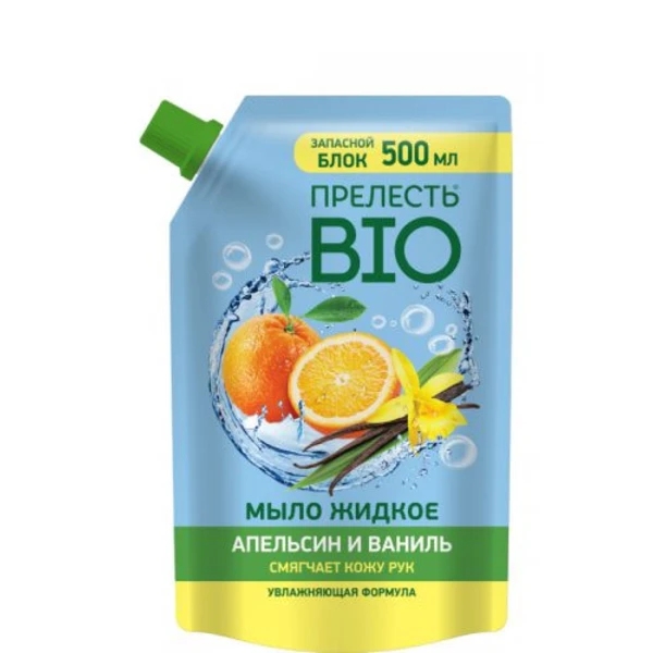 Мыло жидкое Прелесть Био Апельсин и ваниль 500мл, дойпак