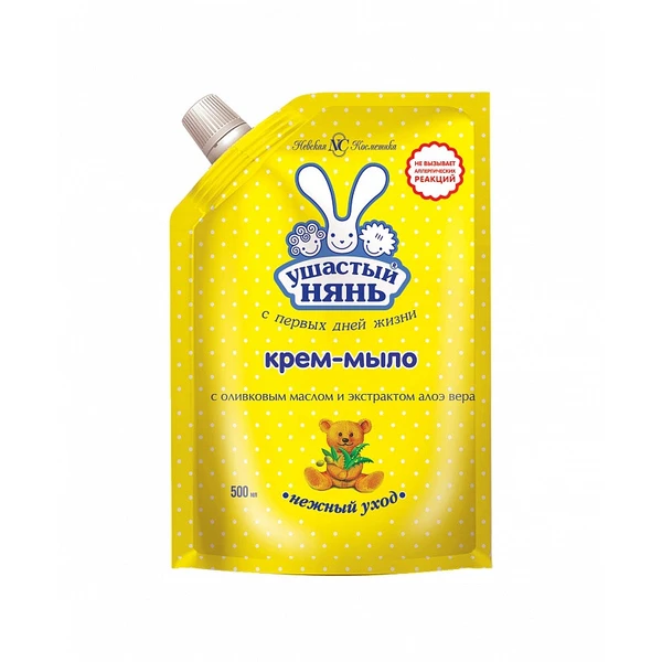Мыло-крем жидкое Ушастый Нянь с Оливковым маслом и экстрактом алоэ вера 500мл Дой-пак