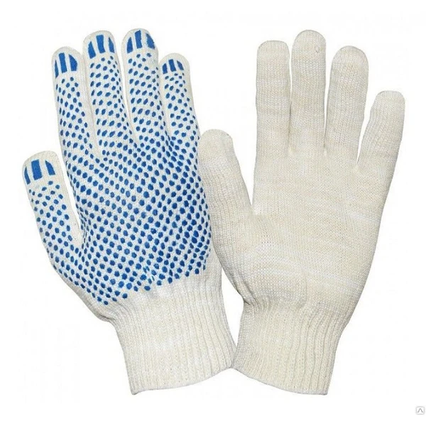 Перчатки хб 6-ти нитка с ПВХ ЛЮКС вес 70-75гр белые