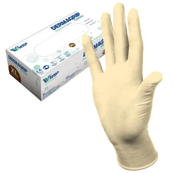 Перчатки латексные Dermagrip Classic,светло - желтые XL, смотровые нестерильные, неопудр 50 пар
