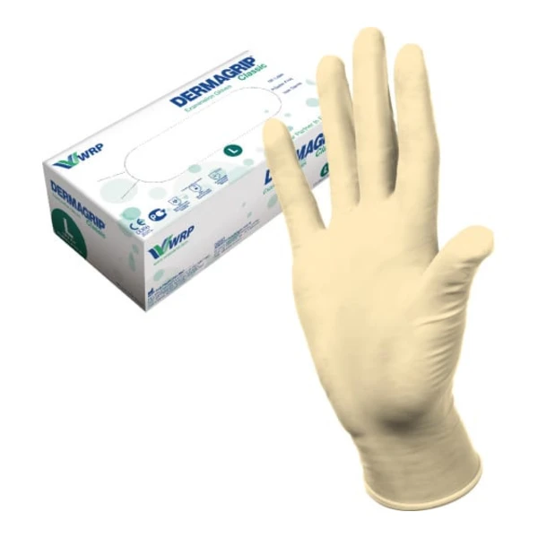 Перчатки латексные Dermagrip Classic,светло - желтые L, смотровые нестерильнын, неопудр 50 пар