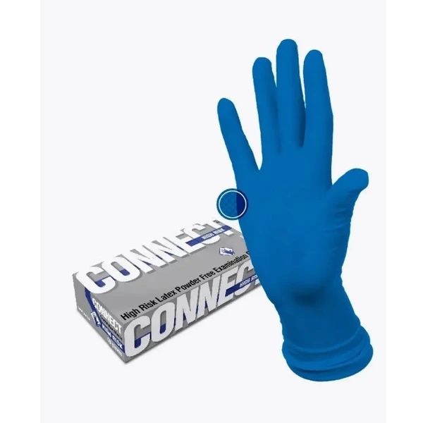 Перчатки латексные CONNECT HIGH RISK смотровые нестерильные (25пар) -S, плотные, синие