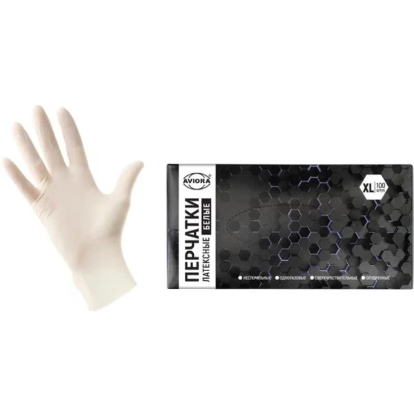 Перчатки латексные AVIORA опудренные,размер- XL, 50 пар
