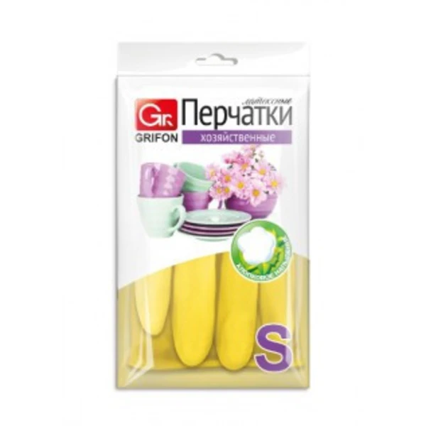 Перчатки GRIFON латексные с хлопковым напылением 30гр.,р-р S