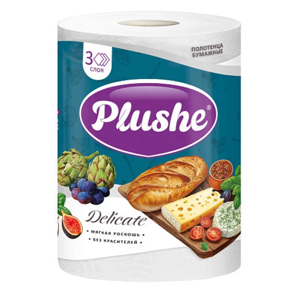 Полотенце бумажное Plushe 1 рулон, 3 слоя, 25м., белый, 1/2 листа
