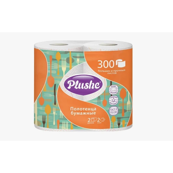 Полотенце бумажное Plushe 2 рулона, 2 слоя, 27 м, белые с цветным прокрасом