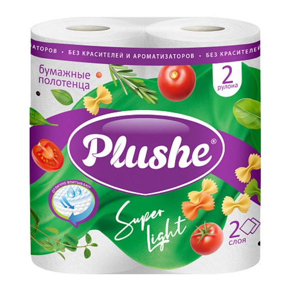 Полотенце бумажное Plushe Super Light , 2шт*10м., 2 слоя, белое