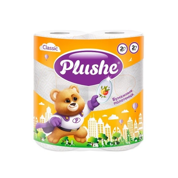 Полотенце бумажное Plushe Classic 2 рулона 12м, 2 слоя, Белые
