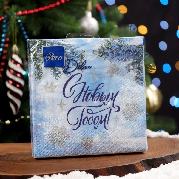 Салфетки бумажные GrandPero Deluxe 33х33 3слоя 20штук, Новогодний лес