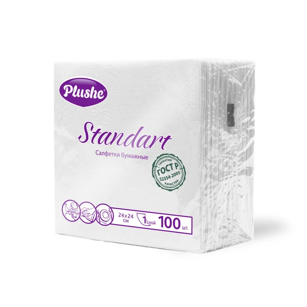 Салфетки бумажные Plushe Standart 100 листов однослойные белые