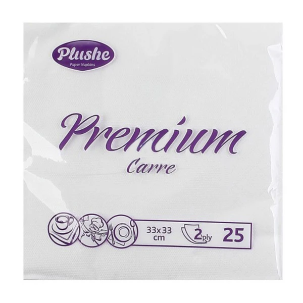 Салфетки бумажные Plushe Premium Carre 25 листов 2 слоя Белые