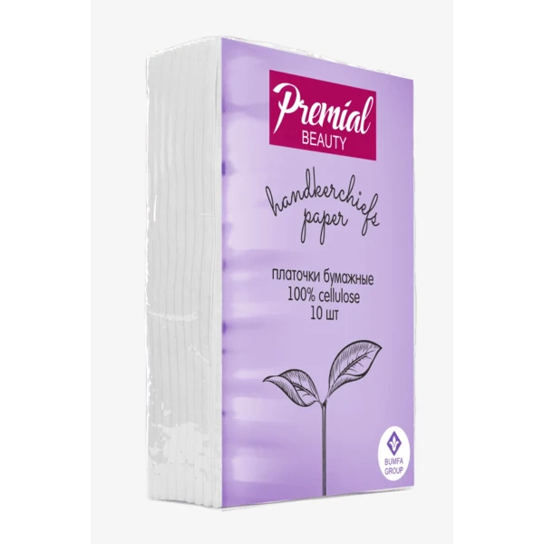 Платочки бумажные PREMIAL 10шт. 3-х слойные белые неароматизированные
