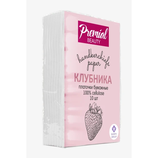 Платочки бумажные PREMIAL 10шт. 3-х слойные белые с ароматом клубники