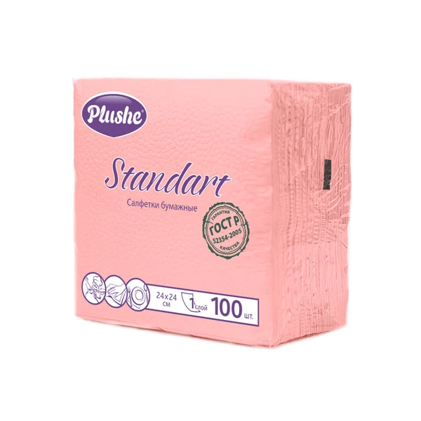 Салфетки бумажные Plushe Standart 100 листов однослойные Розовый пастель