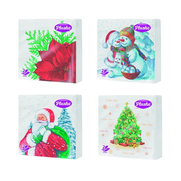 Салфетки бумажные Plushe Premium Decor 20 листов 2 слоя, Белые с рисунком 