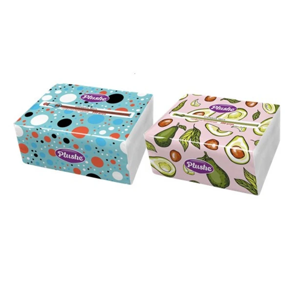 Салфетки бумажные Plushe 200 листов V-сложение, 2 слоя Ассорти