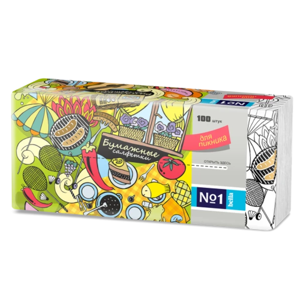 Платочки бумажные двухслойные BELLA №1, 160 шт в коробке с центральной вытяжкой