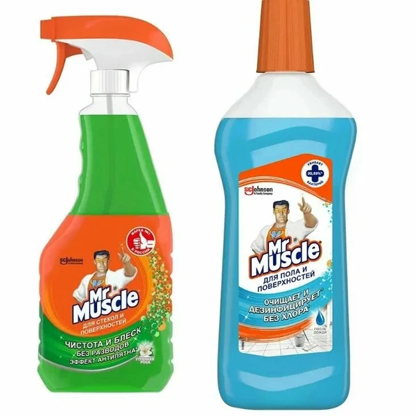 Смотка Средство для стекол М Мускул Утренняя роса 530мл. + для пола После дождя 530мл. сменная бутылка