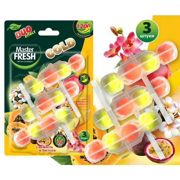 Подвесной блок для унитаза Master FRESH GOLD DUO EFFECT 3шт.,ТРОПИК