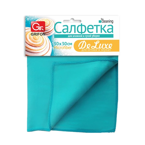 Салфетка из микрофибры GRIFON Wave De Luxe для стекла 30х30 см, 1шт.