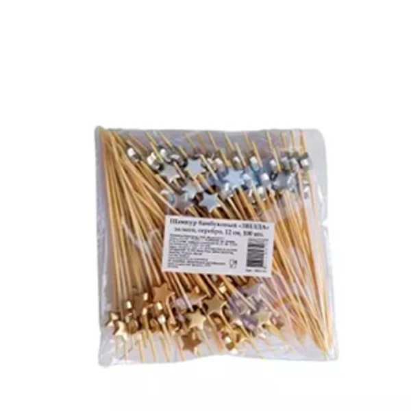 Пика "Звезда" золото/серебро 12см, бамбук (1*100/40уп)