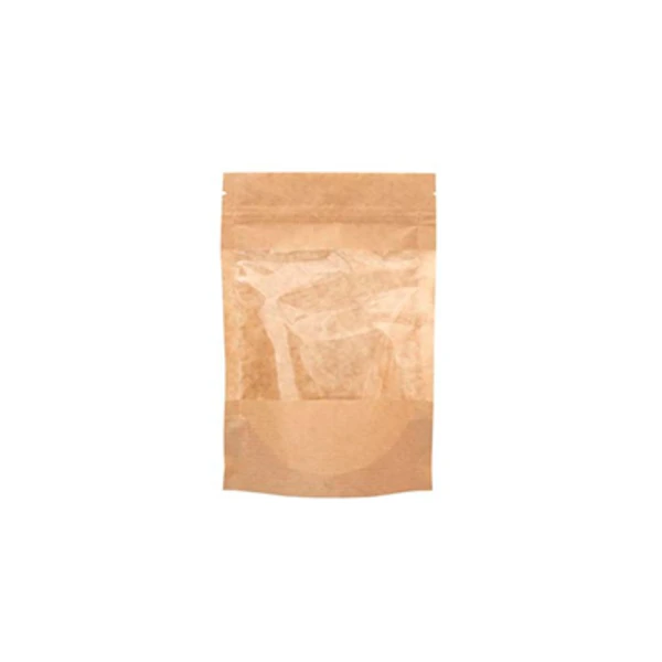 Пакет "Дой-пак" бумажный с замком 120*185+(40+40) крафт Окно 90мм (1*100/7уп)