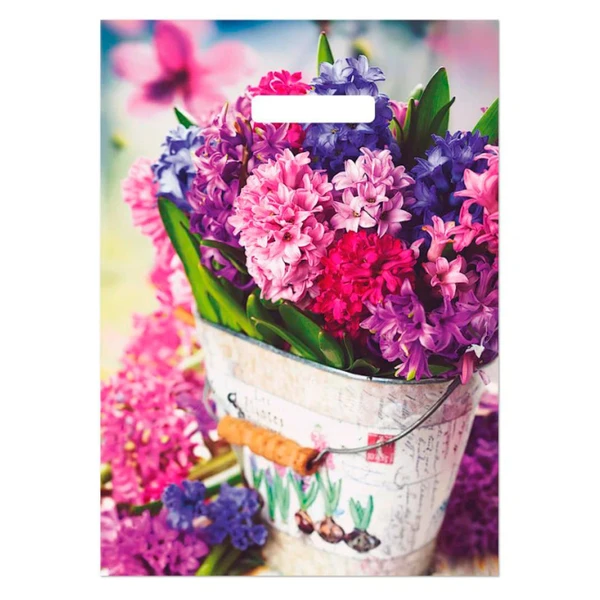 Пакет с вырубной ручкой 29*40-35мкм "Весенние краски" (1*50/20уп)